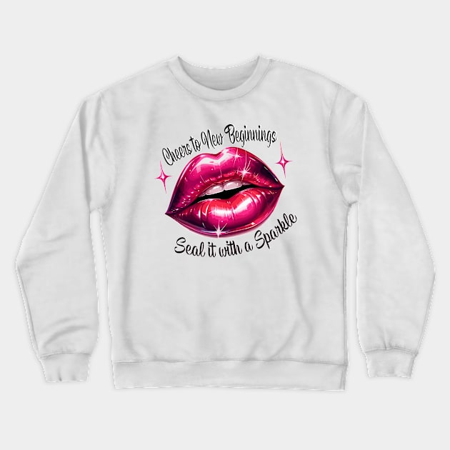 Sparkling New Beginnings - Glossy Lip Art Crewneck Sweatshirt by WEARWORLD